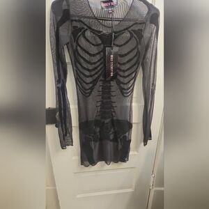 Dolls Kill Black Sheer Skeleton Long Sleeve Dress